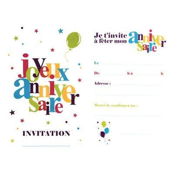 Cartes Invitation Joyeux Anniversaire Festif Multicolore (6) - Party Shop