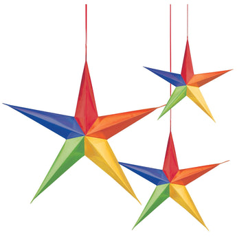 Décorations Suspendues Étoiles (3) - Multicolore - Party Shop