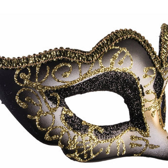 Masque Vénitien - Dégradé Noir Et Ruban Or - Party Shop