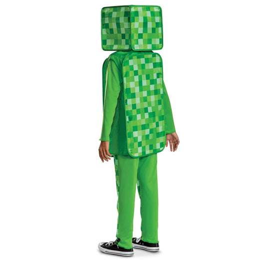 Minecraft Creeper kids classic costume – green pixelated jumpsuit with tunic and block head hat – official video game cosplay – perfect for Halloween or themed parties - Disguise - Party Shop