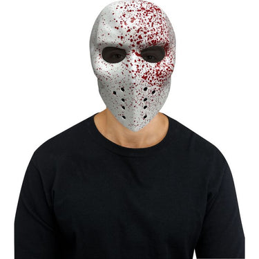White Punisher-style hockey mask for adults – intimidating plastic costume accessory for Halloween or horror-themed parties - Funworld - Party Shop