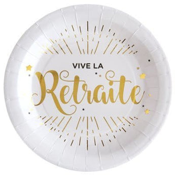 Assiettes 9Po  Vive La Retraite Blanc (10) - Party Shop