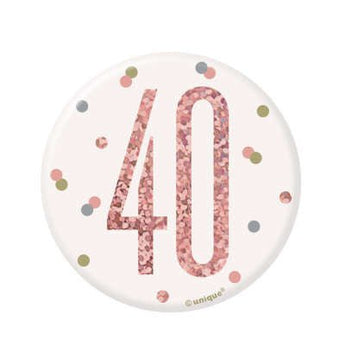 Badge D'Anniversaire Rose Et Blanc - 40 Ans - Party Shop