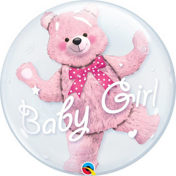 Ballon Double Bubble Ourson ''Baby Girl'' Rose - Party Shop