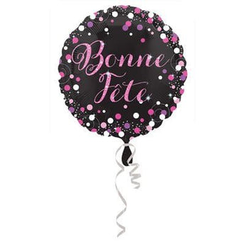 Ballon Mylar 18Po - Bonne Fête Rose-Noir - Party Shop
