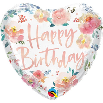 Ballon Mylar 18Po - Coeur Floral Aquarelle (Happy Birthday) - Party Shop