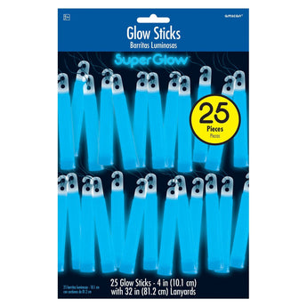 Batons Lumineux 4'' Avec Corde (25Pc) - Bleu - Party Shop