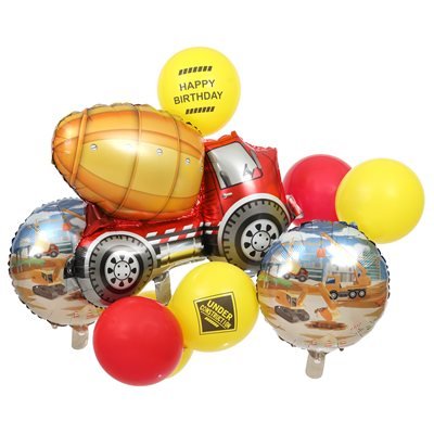 Collection de fête camion de construction, thème chantier. Ballons, assiettes, verres, nappes, tout le nécessaire pour un anniversaire réussi