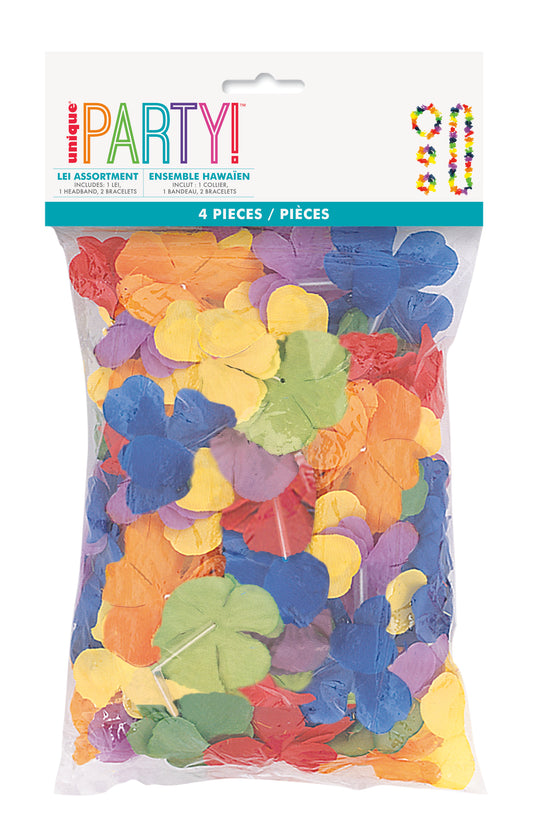 Unique - Kit Colliers hawaïen à fleurs 4 pièces - Party Shop