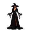 Black magic witch adult costume including gown belt hat and gloves