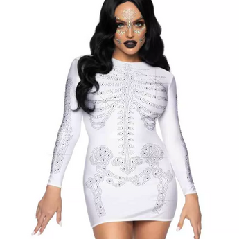 Robe Adulte - Blanche Squelette & Strass - Party Shop