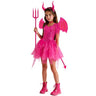 Devil diva child costume including dress tail wings and horn headband