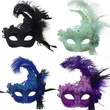 Masque Vénitien en Dentelle Noire avec Plumes