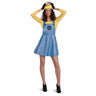 Stuart adult Minions costume with blue overalls and yellow hat