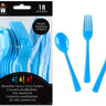 Link Product - Ustensiles en plastique Bleu réutilisables – ensemble de 18 pièces (6 fourchettes, 6 couteaux, 6 cuillères) - Party Shop