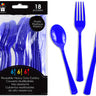 Link Product - Ustensiles en plastique Bleu réutilisables – ensemble de 18 pièces (6 fourchettes, 6 couteaux, 6 cuillères) - Party Shop