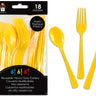 Link Product - Ustensiles en plastique Jaune réutilisables – ensemble de 18 pièces (6 fourchettes, 6 couteaux, 6 cuillères) - Party Shop