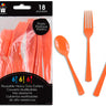 Link Product - Ustensiles en plastique Orange réutilisables – ensemble de 18 pièces (6 fourchettes, 6 couteaux, 6 cuillères) - Party Shop