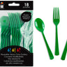 Link Product - Ustensiles en plastique Vert réutilisables – ensemble de 18 pièces (6 fourchettes, 6 couteaux, 6 cuillères) - Party Shop