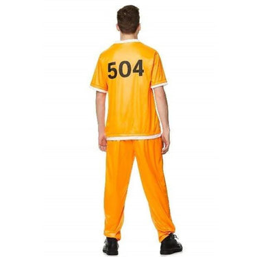 Karnival Costumes - Adult convict costume – 2-piece orange Halloween outfit with printed number top (front & back) and matching pants. Perfect prisoner costume for parties & cosplay. - Party shop