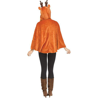 Adult deer hooded poncho with antlers – cozy and fun instant Halloween costume – one size fits most - Party Shop