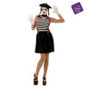 MOM - Female mime costume M-L – beret, striped shirt and suspender skirt. Perfect circus mime outfit for Halloween, cosplay, theatre & carnival. Party Shop.