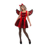 Adult she-devil costume with red dress, wings, and horn headband – seductive Halloween outfit for women. Perfect for parties, cosplay, carnival and festivals. -MOM - Party Shop