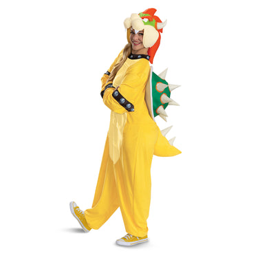 Adult Yoshi costume from Super Mario Bros with hooded jumpsuit, detachable shell, and hat. Perfect for Halloween, cosplay, or video game–themed party. - Disguise - PArty Shop