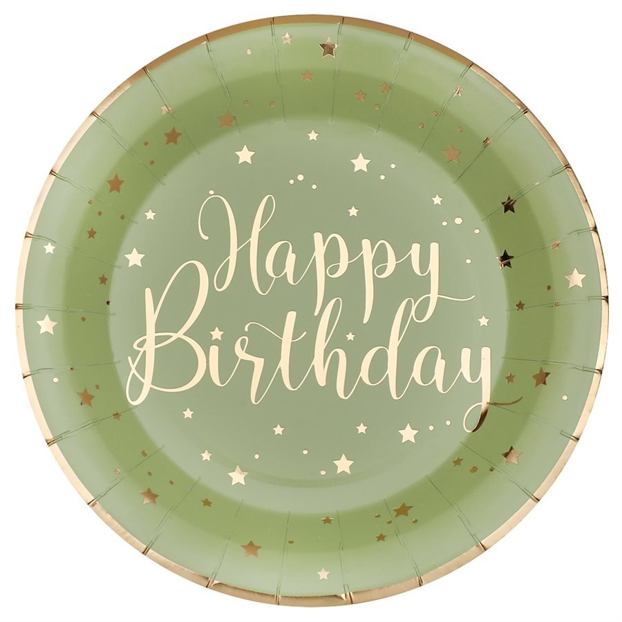 Assiettes 9Po (10) - Happy Birthday Sauge Party Shop