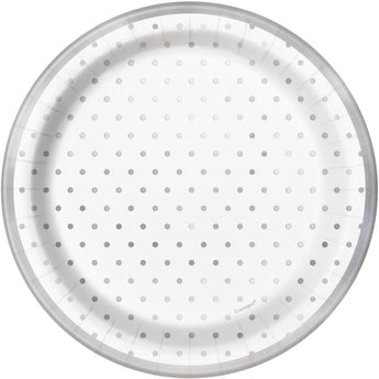 Assiettes en carton 7po (8) - blanc pois argent Party Shop