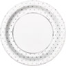 Unique - Assiettes en carton 9po (8) - blanc pois argent - Party Shop