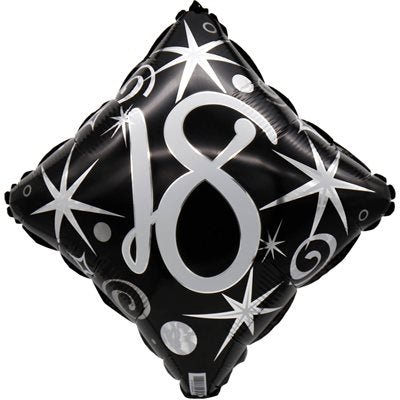 Ballon Mylar 18 Po - Losange noir et argent 18 ans Party Shop