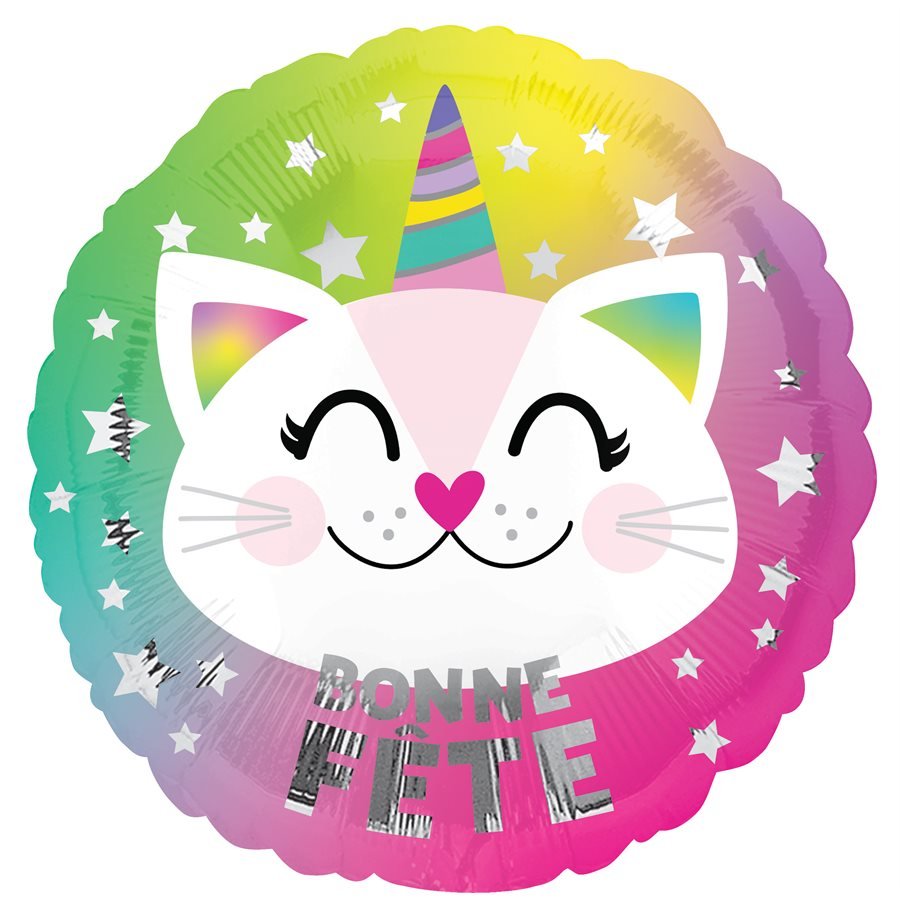 Ballon Mylar 18po - Chat Licorne Bonne fête Party Shop