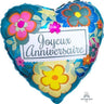 Qualatex - Ballon Mylar 18Po - Joyeux Anniversaire en coeur - Party Shop