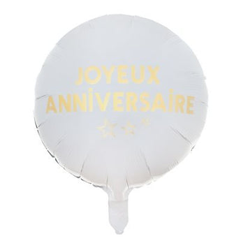 Ballon Mylar 18po - Joyeux anniverssaire Blanc Or Party Shop