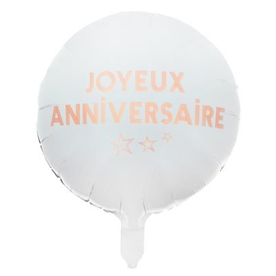 Ballon Mylar 18po - Joyeux anniverssaire Blanc Rose Gold Party Shop