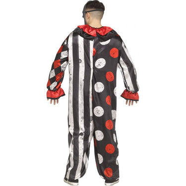 Big Top Bling Clown adult costume with colorful jumpsuit, ruffled collar, and metallic clown mask with faux gemstones – perfect for Halloween or haunted circus look - Funworld - Party Shop