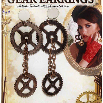 Boucles D'Oreilles Engrenage "Steampunk" Bronze - Party Shop