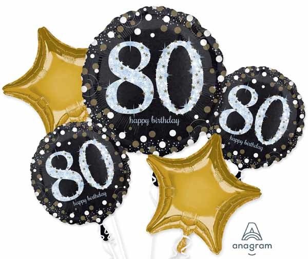 Bouquet De 5 Ballons Mylar - 80 Ans Party Shop