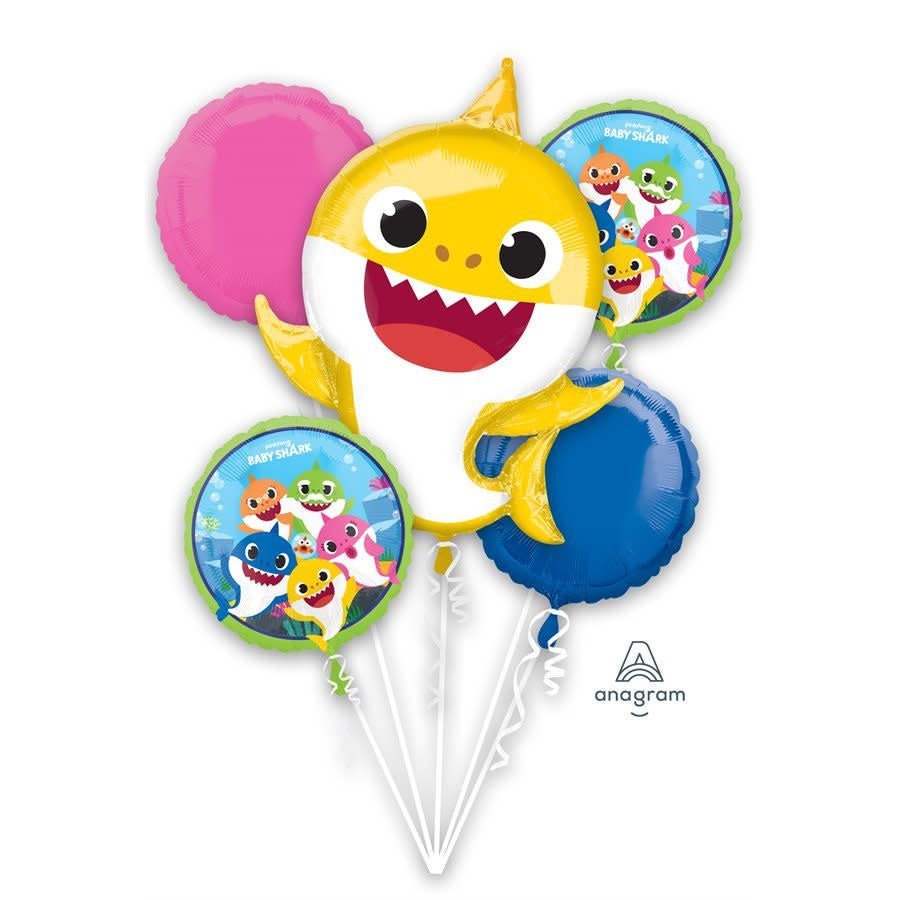 Bouquet De 5 Ballons Mylar - Baby Shark Party Shop