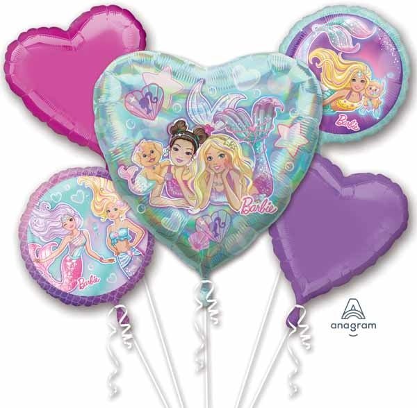 Bouquet De 5 Ballons Mylar - Barbie Sirène Party Shop