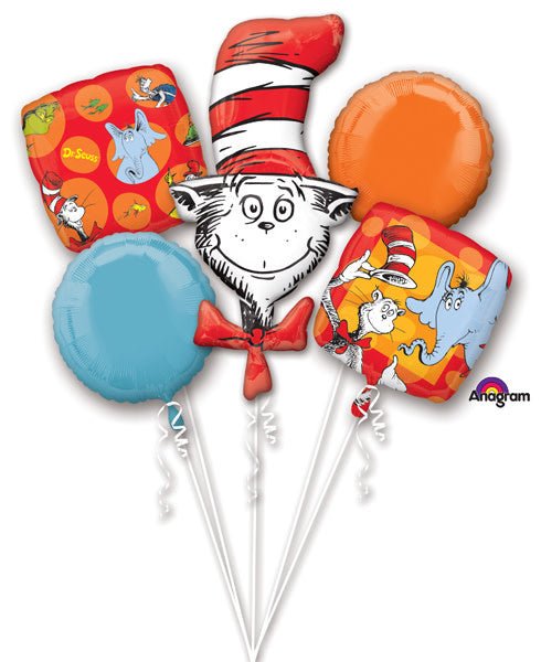 Bouquet De 5 Ballons Mylar - Chat Dans Le Chapeau (Dr Seuss) Party Shop