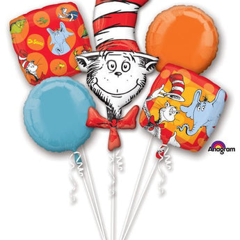 Bouquet De 5 Ballons Mylar - Chat Dans Le Chapeau (Dr Seuss) Party Shop