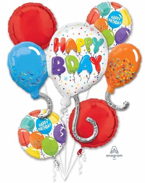 Bouquet De 5 Ballons Mylar - Happy Birthday (Ballons) Party Shop