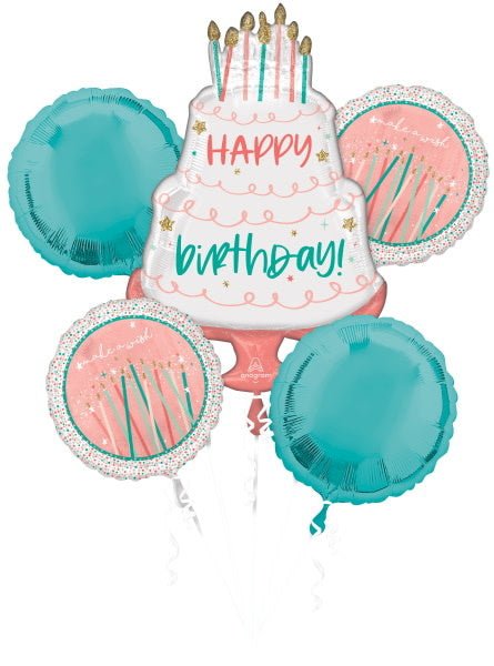 Bouquet De 5 Ballons Mylar - Happy Birthday Rose Menthe Party Shop