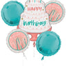 Anagram - Bouquet De 5 Ballons Mylar - Happy Birthday Rose Menthe - Party Shop