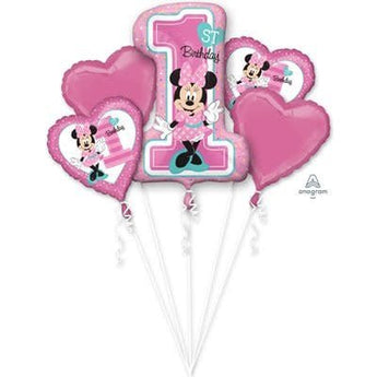 Bouquet De 5 Ballons Mylar - Minnie Mouse 1 An Party Shop