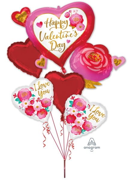 Bouquet De 5 Ballons Mylar - Saint - Valentin (Floral) Party Shop