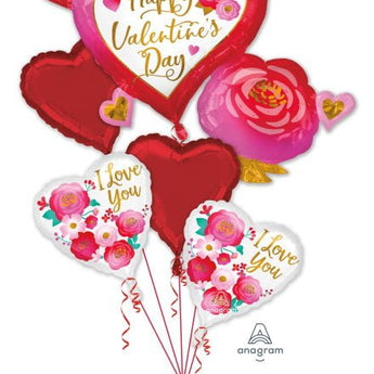 Bouquet De 5 Ballons Mylar - Saint - Valentin (Floral) Party Shop