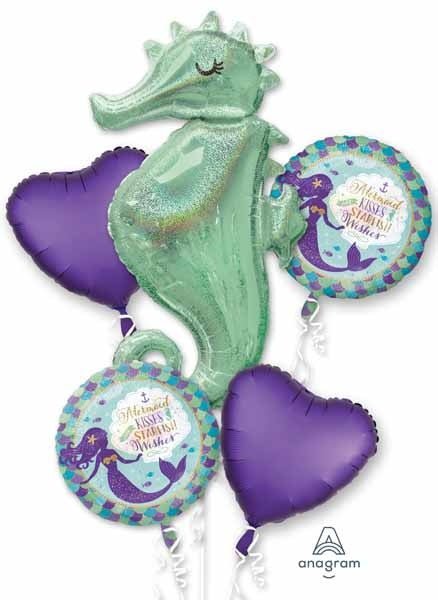 Bouquet De 5 Ballons Mylar - Sirene Et Hippocampe Party Shop